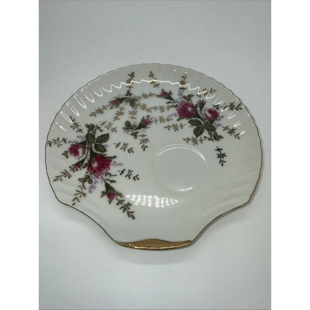 Japanese Moss Rose Seashell Snack Plate Gold‎ Trim Plates And Cups.